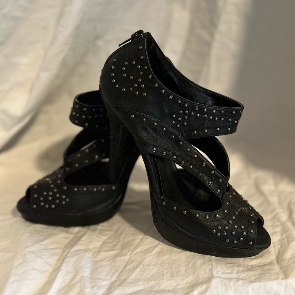 Embellished black sandal heels.  Size 6.5